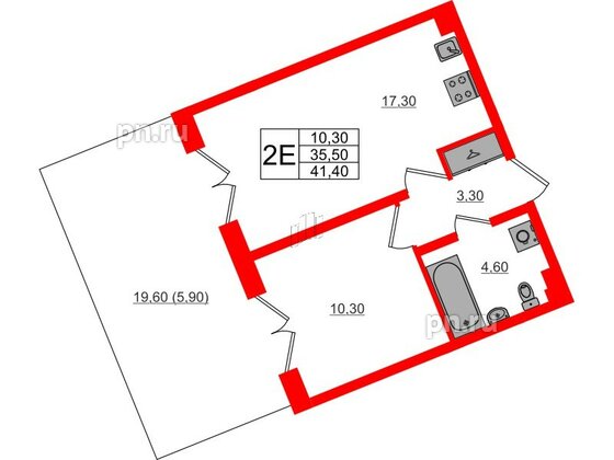 Квартира в ЖК «Пулково Lake», 1 комнатная, 41.4 м², 1 этаж