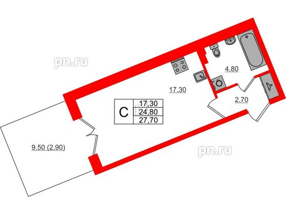 Квартира в ЖК «Пулково Lake», студия, 27.7 м², 1 этаж