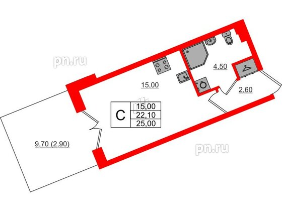 Квартира в ЖК «Пулково Lake», студия, 25 м², 1 этаж