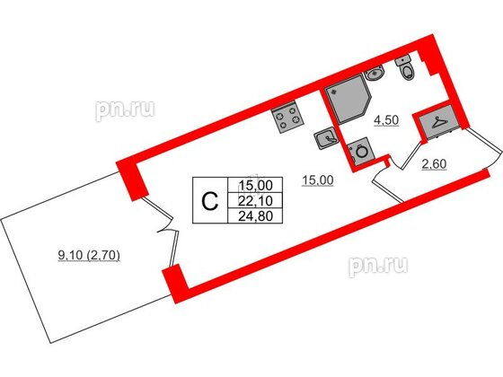 Квартира в ЖК «Пулково Lake», студия, 24.8 м², 1 этаж