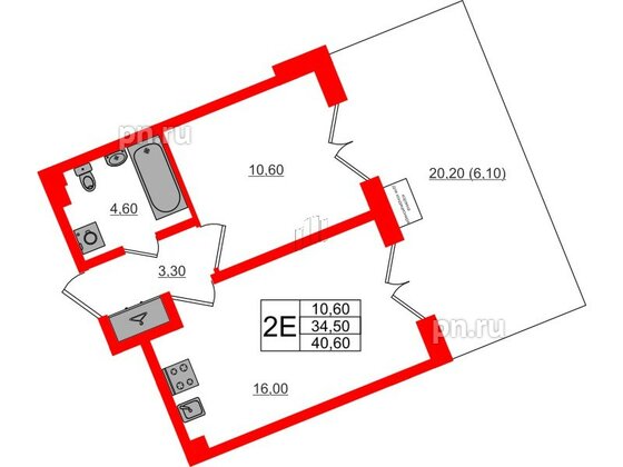 Квартира в ЖК «Пулково Lake», 1 комнатная, 40.6 м², 1 этаж