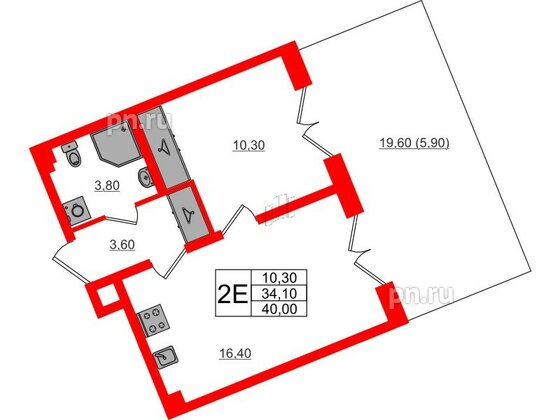 Квартира в ЖК «Пулково Lake», 1 комнатная, 40 м², 1 этаж