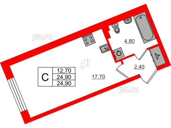 Квартира в ЖК «Пулково Lake», студия, 24.9 м², 1 этаж