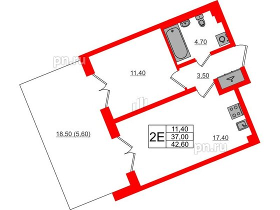 Квартира в ЖК «Пулково Lake», 1 комнатная, 42.6 м², 1 этаж