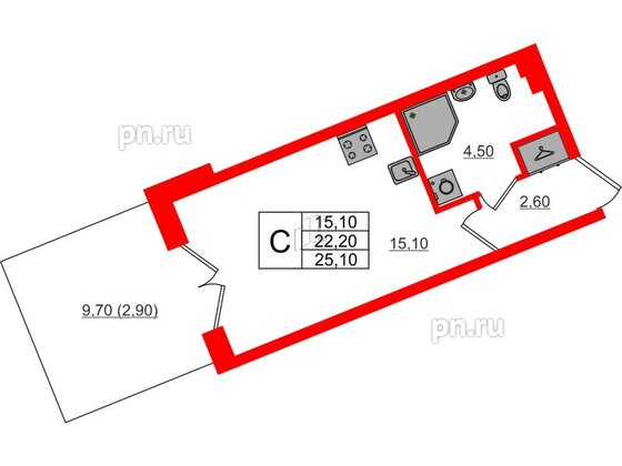 Квартира в ЖК «Пулково Lake», студия, 25.1 м², 1 этаж