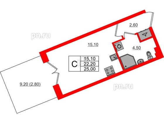 Квартира в ЖК «Пулково Lake», студия, 25 м², 1 этаж