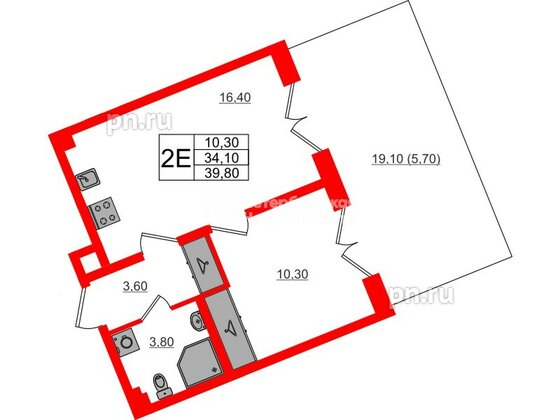 Квартира в ЖК «Пулково Лейк», 1 комнатная, 39.8 м², 1 этаж