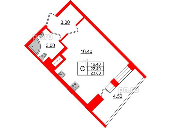 Квартира в ЖК Стороны Света, студия, 23.8 м², 5 этаж