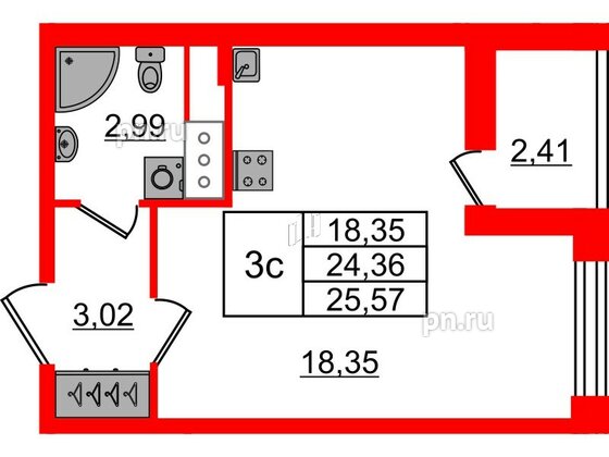 Квартира в ЖК «Город звёзд», студия, 24.36 м², 8 этаж