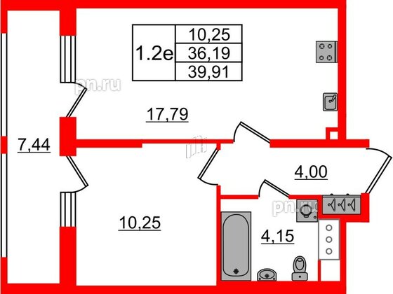 Квартира в ЖК «Город звёзд», 1 комнатная, 36.19 м², 9 этаж