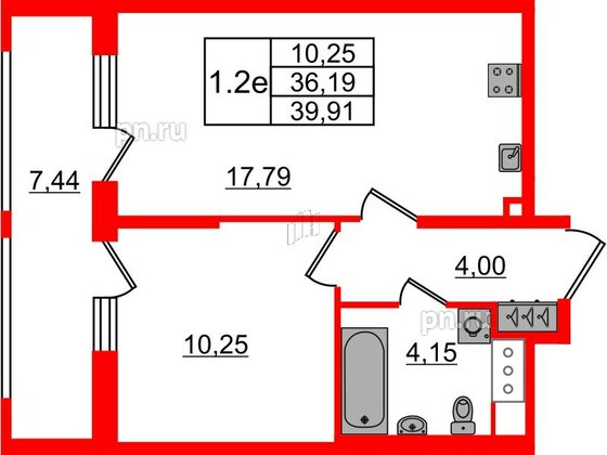 Квартира в ЖК «Город звёзд», 1 комнатная, 36.19 м², 5 этаж