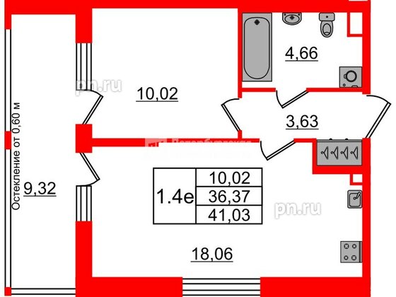 Квартира в ЖК «Город звёзд», 1 комнатная, 36.37 м², 1 этаж