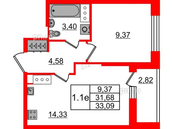 Квартира в ЖК «Город звёзд», 1 комнатная, 31.68 м², 21 этаж