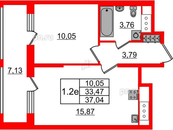 Квартира в ЖК «Город звёзд», 1 комнатная, 33.47 м², 3 этаж