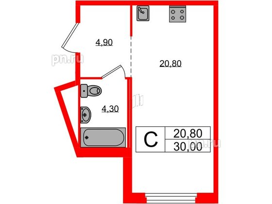 Квартира в ЖК «Литера», студия, 30 м², 8 этаж