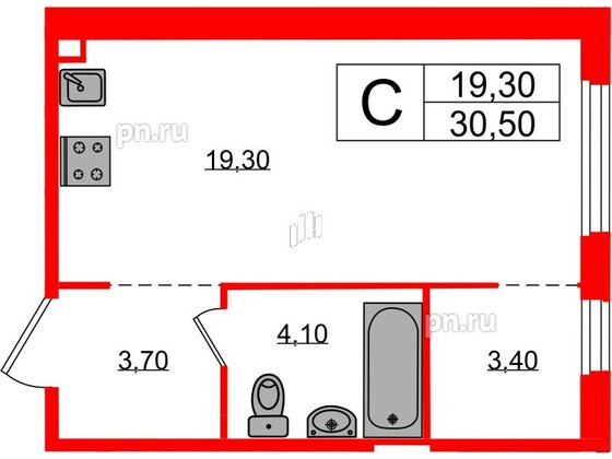 Квартира в ЖК «Литера», студия, 30.5 м², 6 этаж