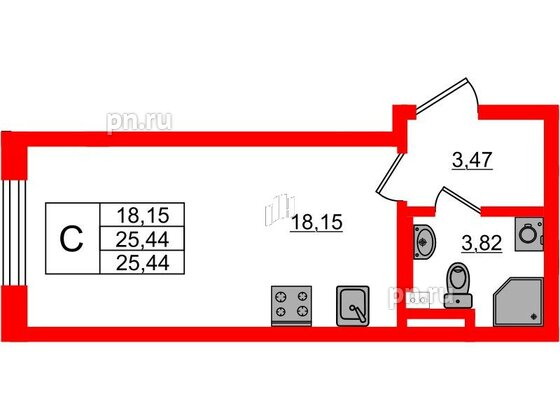 Квартира в ЖК Новая история, студия, 25.44 м², 2 этаж