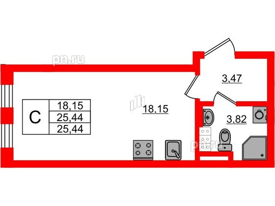 Квартира в ЖК Новая история, студия, 25.44 м², 4 этаж