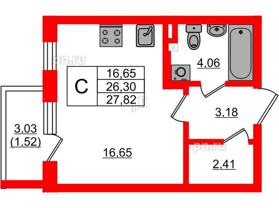 Квартира в ЖК Новая история, студия, 27.82 м², 3 этаж