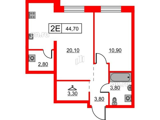 Квартира в ЖК Шкиперский, 19, 1 комнатная, 44.7 м², 4 этаж