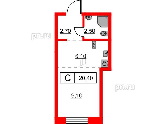 Квартира в ЖК Шкиперский, 19, студия, 20.4 м², 1 этаж