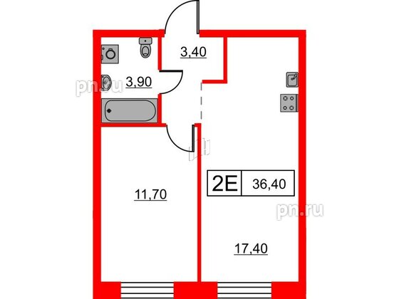 Квартира в ЖК Шкиперский, 19, 1 комнатная, 36.4 м², 7 этаж