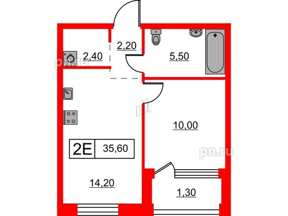 Квартира в ЖК Шкиперский, 19, 1 комнатная, 35.6 м², 11 этаж