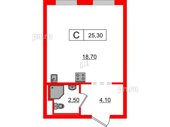 Квартира в ЖК Заречный парк, студия, 25.3 м², 14 этаж