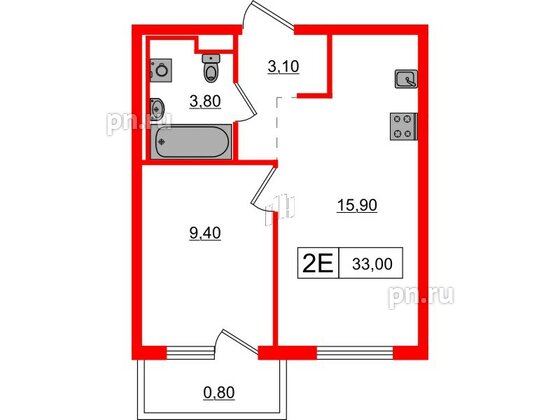 Квартира в ЖК Заречный парк, 1 комнатная, 33 м², 11 этаж