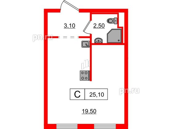 Квартира в ЖК Заречный парк, студия, 25.1 м², 4 этаж