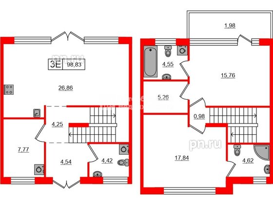 Квартира в ЖК «Моменты Репино», 2 комнатная, 98.83 м², 1 этаж