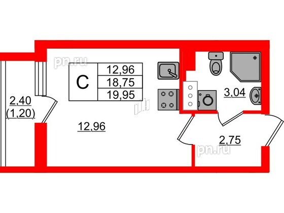 Квартира в ЖК Кинопарк, студия, 19.95 м², 6 этаж