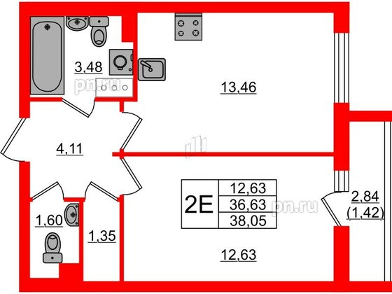 Квартира в ЖК Кинопарк, 1 комнатная, 38.05 м², 3 этаж