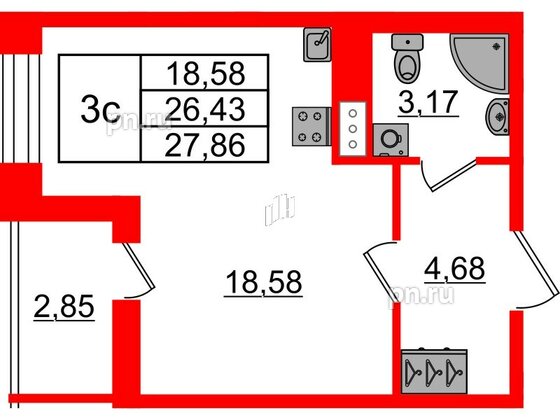 Квартира в ЖК «Бионика Заповедная», студия, 26.43 м², 11 этаж