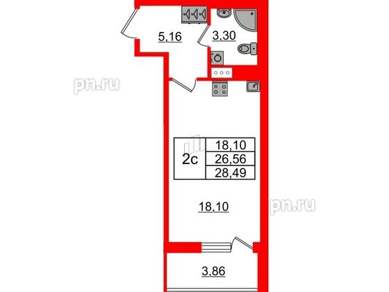 Квартира в ЖК «Бионика Заповедная», студия, 26.56 м², 12 этаж