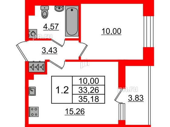 Квартира в ЖК «Бионика Заповедная», 1 комнатная, 33.26 м², 1 этаж