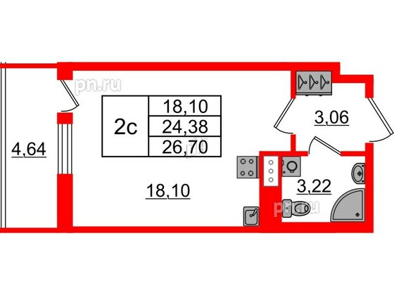 Квартира в ЖК «Бионика Заповедная», студия, 24.38 м², 10 этаж