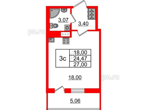 Квартира в ЖК «Бионика Заповедная», студия, 24.47 м², 12 этаж