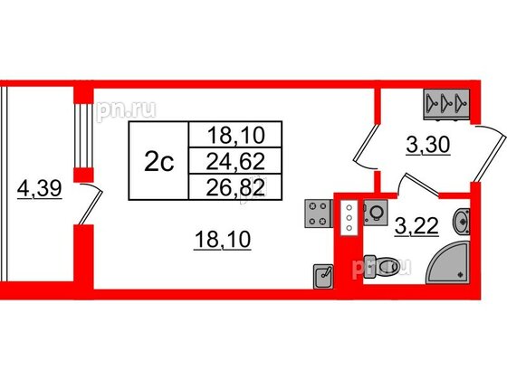 Квартира в ЖК «Бионика Заповедная», студия, 24.62 м², 8 этаж