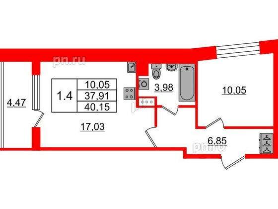 Квартира в ЖК «Бионика Заповедная», 1 комнатная, 37.91 м², 11 этаж