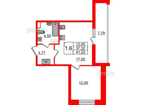 Квартира в ЖК «Бионика Заповедная», 1 комнатная, 37.32 м², 10 этаж