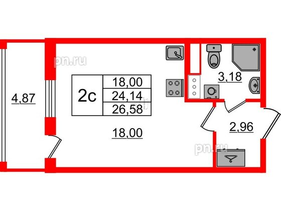 Квартира в ЖК «Бионика Заповедная», студия, 24.14 м², 11 этаж