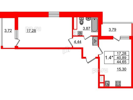 Квартира в ЖК «Бионика Заповедная», 1 комнатная, 40.89 м², 12 этаж