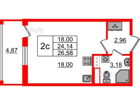 Квартира в ЖК «Бионика Заповедная», студия, 24.14 м², 12 этаж