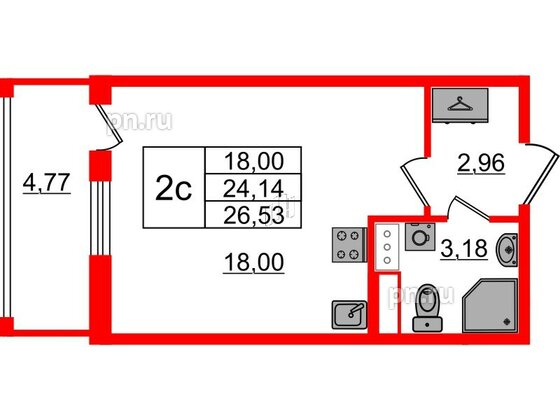 Квартира в ЖК «Бионика Заповедная», студия, 24.14 м², 10 этаж