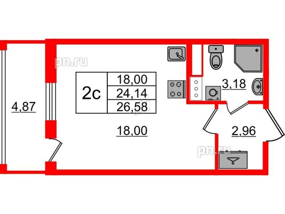 Квартира в ЖК «Бионика Заповедная», студия, 24.14 м², 9 этаж