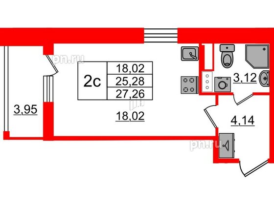 Квартира в ЖК «Бионика Заповедная», студия, 25.28 м², 10 этаж