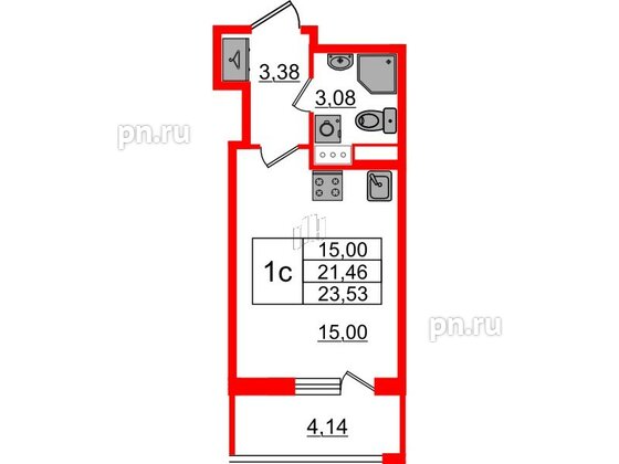 Квартира в ЖК «Бионика Заповедная», студия, 21.46 м², 12 этаж