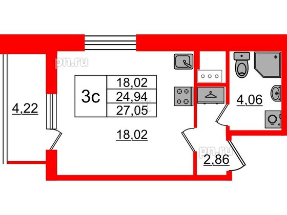 Квартира в ЖК «Бионика Заповедная», студия, 24.94 м², 12 этаж