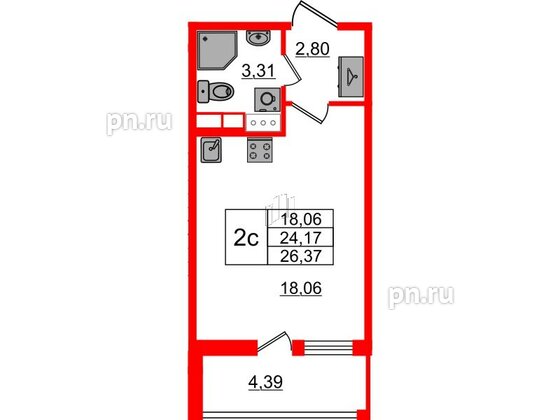 Квартира в ЖК «Бионика Заповедная», студия, 24.17 м², 12 этаж